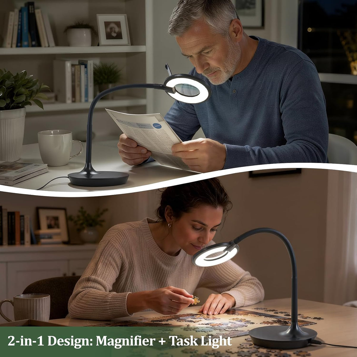 3X+6X Magnifying Glass with Light and Stand, Dimmable LED Magnifying Lamp