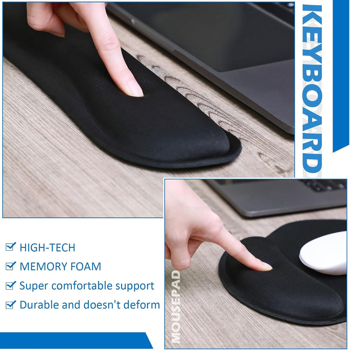 Yunsailing 8 Pcs Ergonomic Mouse Pad and Keyboard with Wrist Support Set