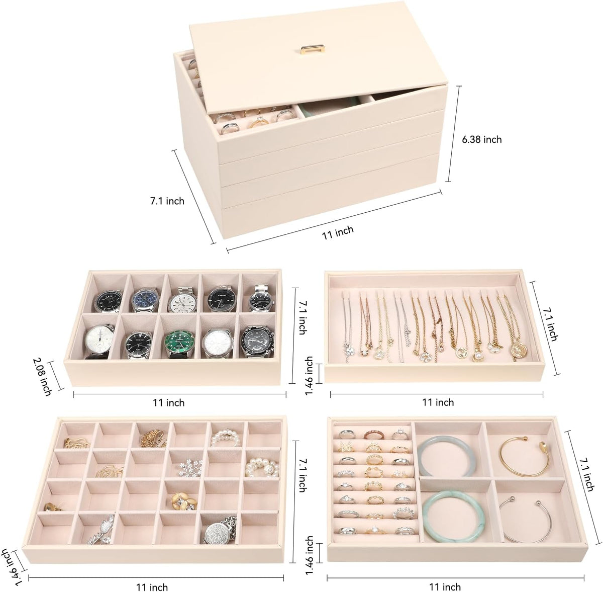 Voova Stackable Jewelry Organizer Tray with Lid (Set of 4, Apricot)