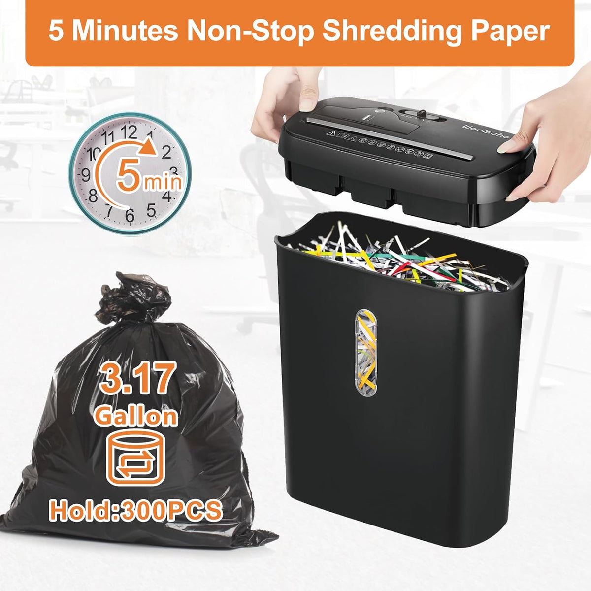 Home Office Paper Shredder,Woolsche 10-Sheet Strip Cut with 3.17-Gallon Baske...