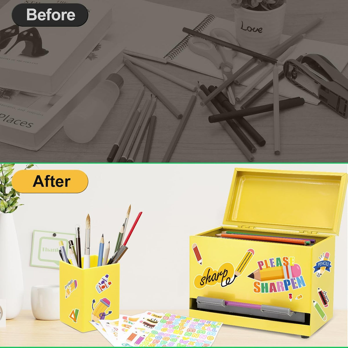 Pencil Dispenser for Classroom & Pencil Holder for Desk with 5 PCS Stickers