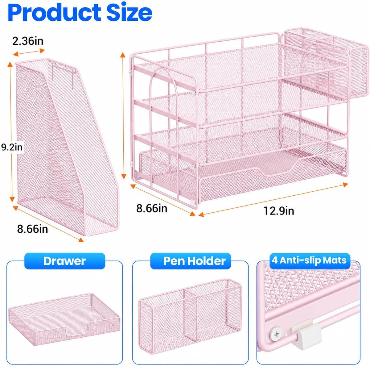 OPNICE Desk Organizers and Accessories, 4-Tier Desktop File Organizer with Dr...