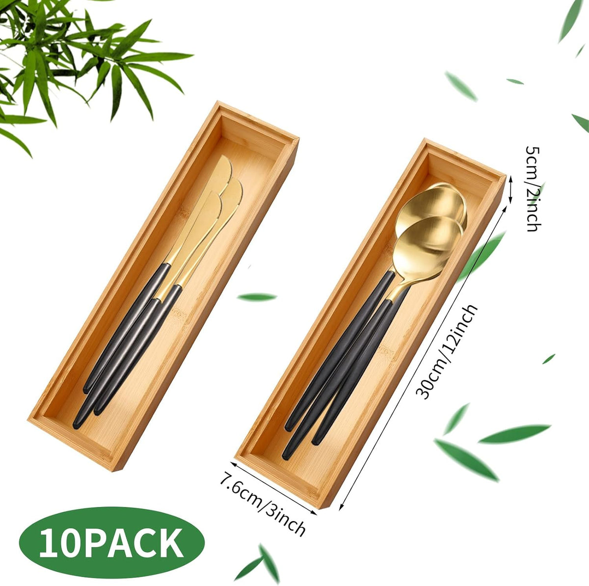 10 Pack Bamboo Drawer Organizers Stackable Wooden Cutlery Storage Boxes for K...