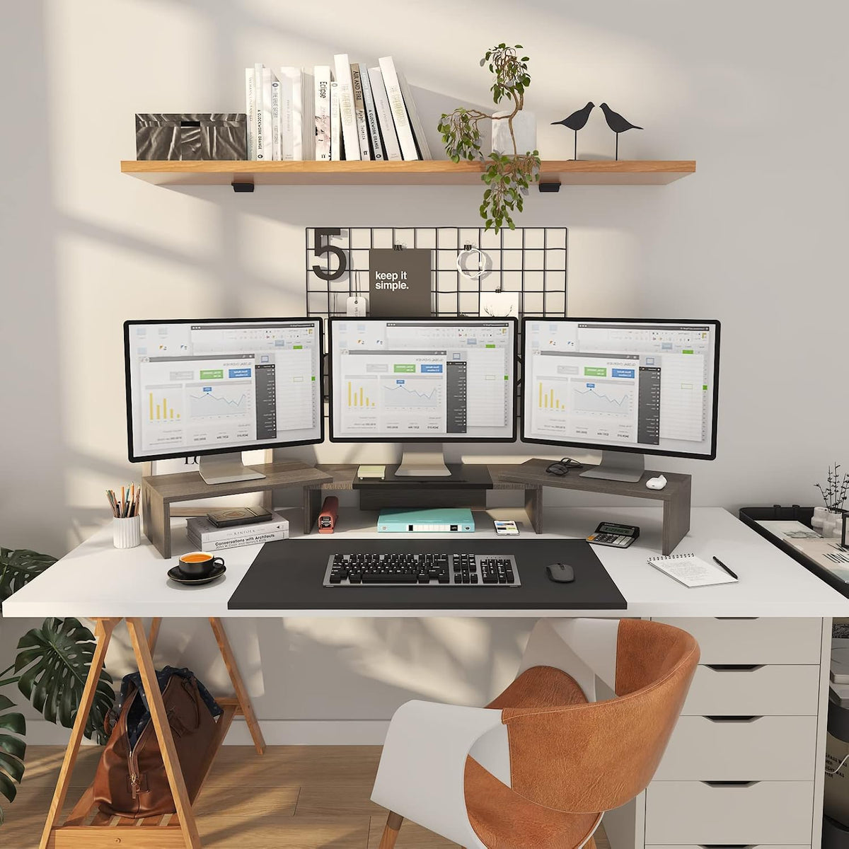 WESTREE Triple Dual Monitor Stand Riser, 56" Extra Long Monitor Stand fo...