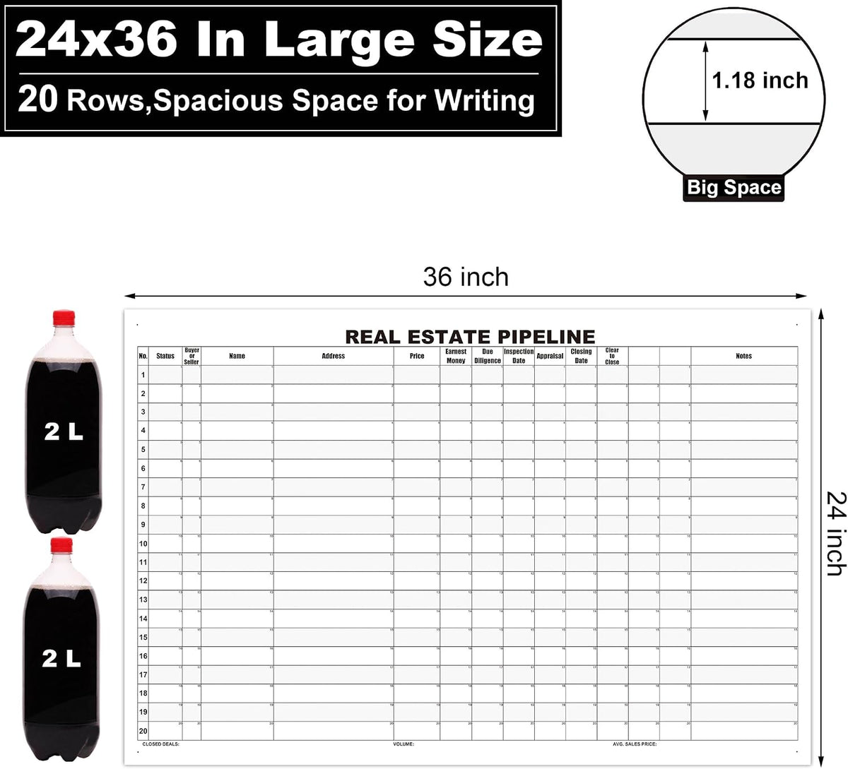 Dry Erase Real Estate Whiteboard Poster 36"X24"