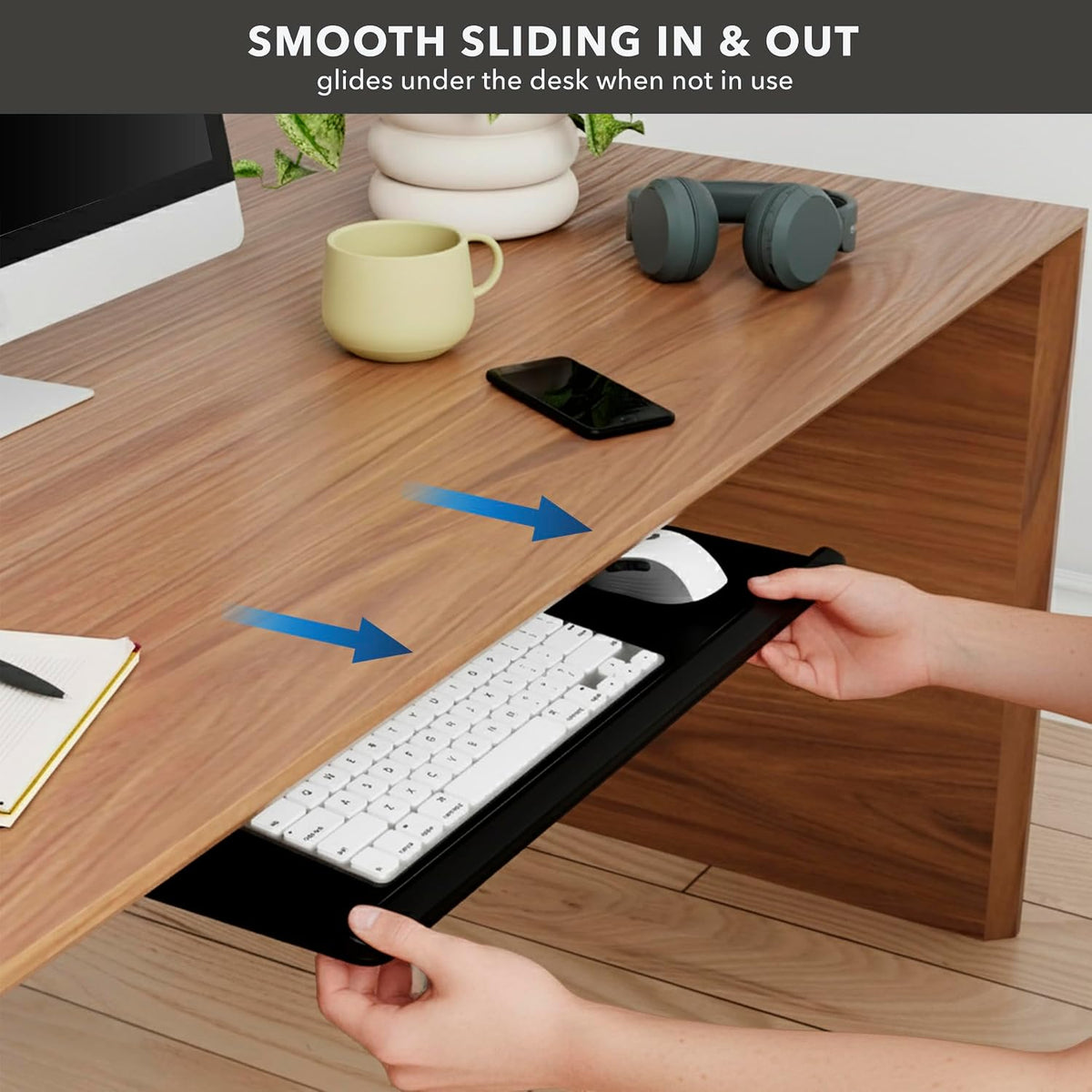 Mount-It! Under Desk Keyboard Tray with Wrist Rest, Tilt and 90 Swivel