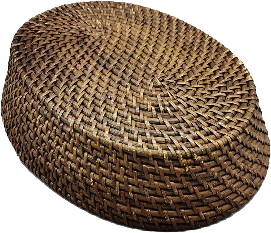 Large Rattan Fruit Basket Bread Serving Bowl with 4" High Wall, Dark Bro...