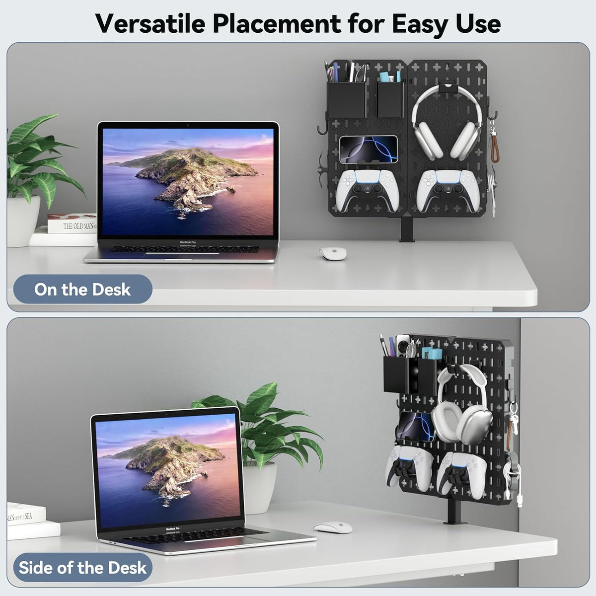 KDD 7 in 1 Clamp-on Desk Pegboard - No Drill Desk Side Storage with Phone Sta...