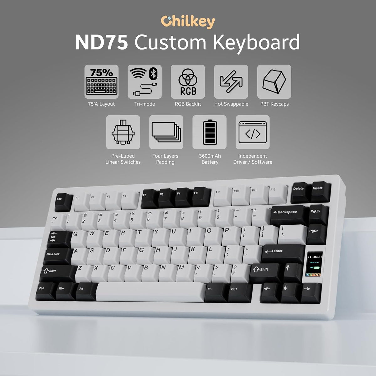 OOCTPK Chilkey ND75 Aluminum Keyboard 75% Percent Wireless Gaming Mechanical ...