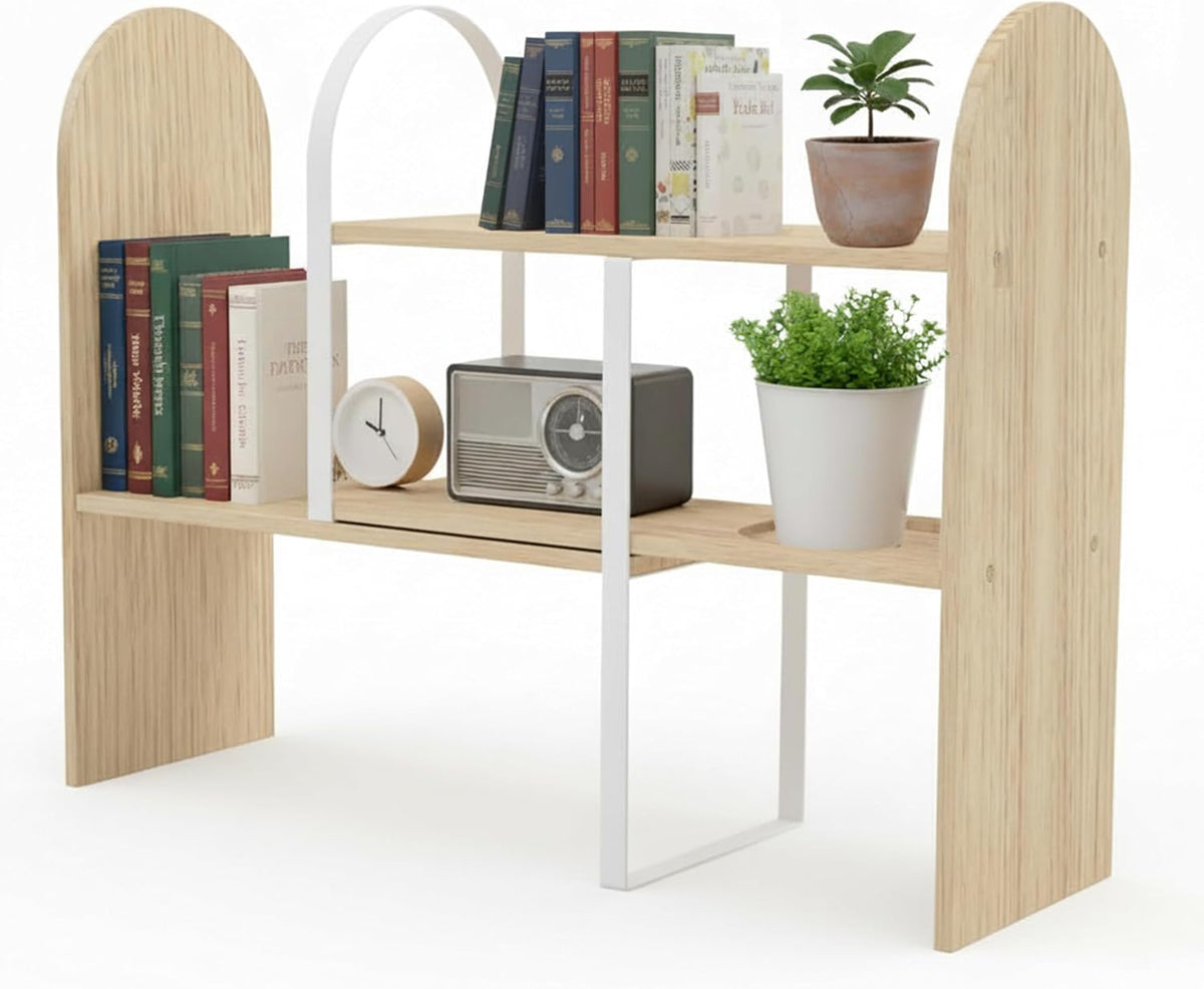 Maplefield Desk Hutch Expandable Shelf Organizer, Natural Finish, Engineered ...