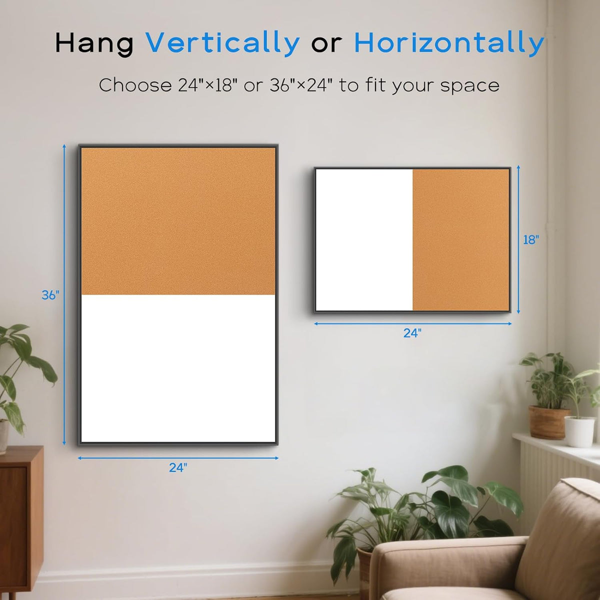 Magnetic Dry Erase White Board & Cork Board Combo, 36"x24", Wal...