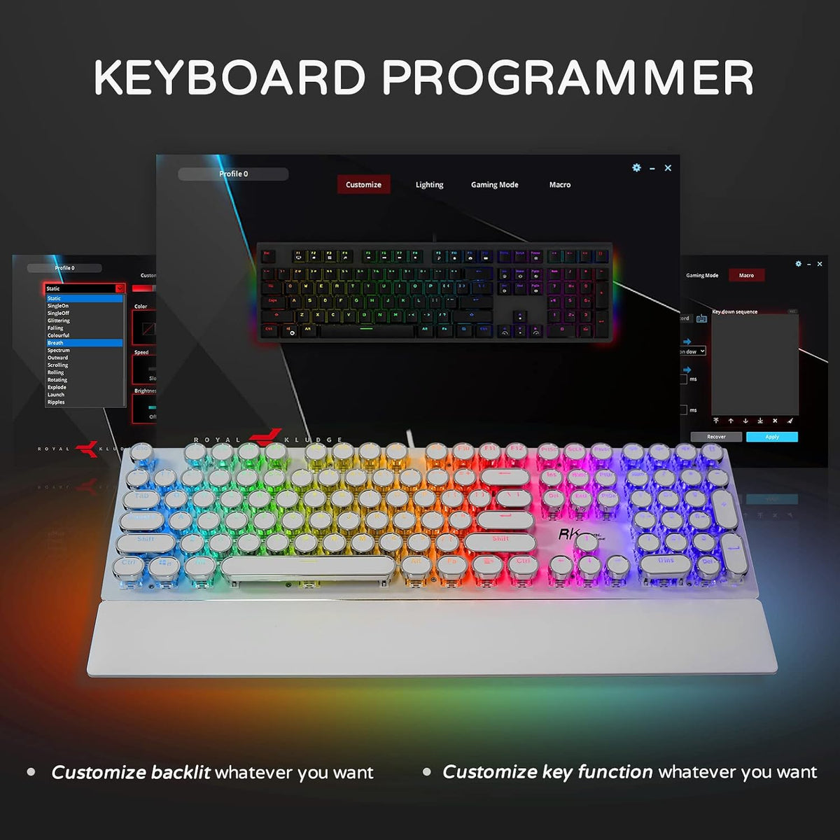 RK ROYAL KLUDGE S108 Typewriter Style Mechanical Gaming Keyboard with RGB Bac...