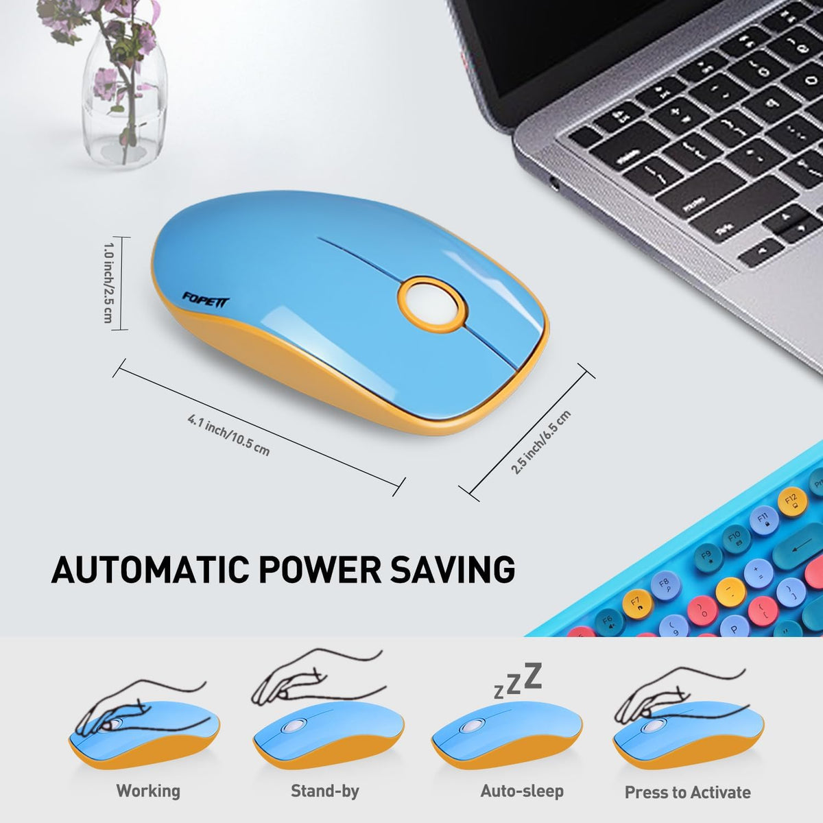 FOPETT Wireless Keyboard and Mouse Combo, 105 Keys Full-Sized 2.4 GHz Round K...