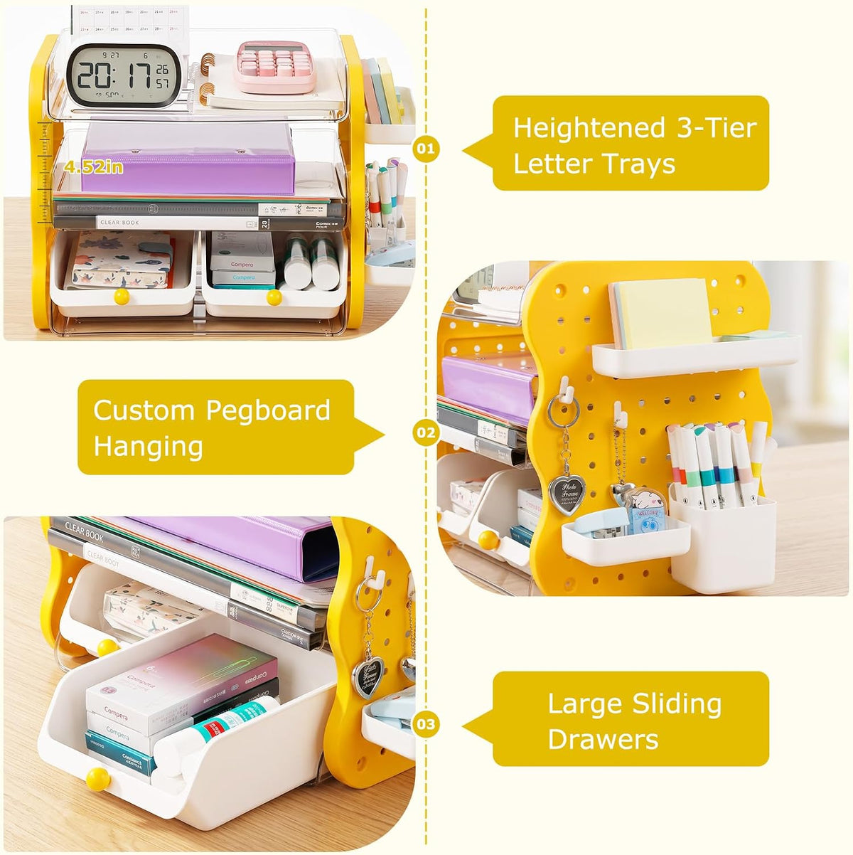 COMIX 3-Tier Paper Organizer Letter Tray, File Organizer for Desk, Yellow