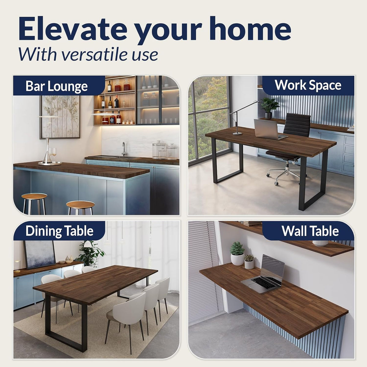 Howizz 55 x 28 in. Solid Wood Table Top, Dark Walnut Stained Acacia Desktop f...