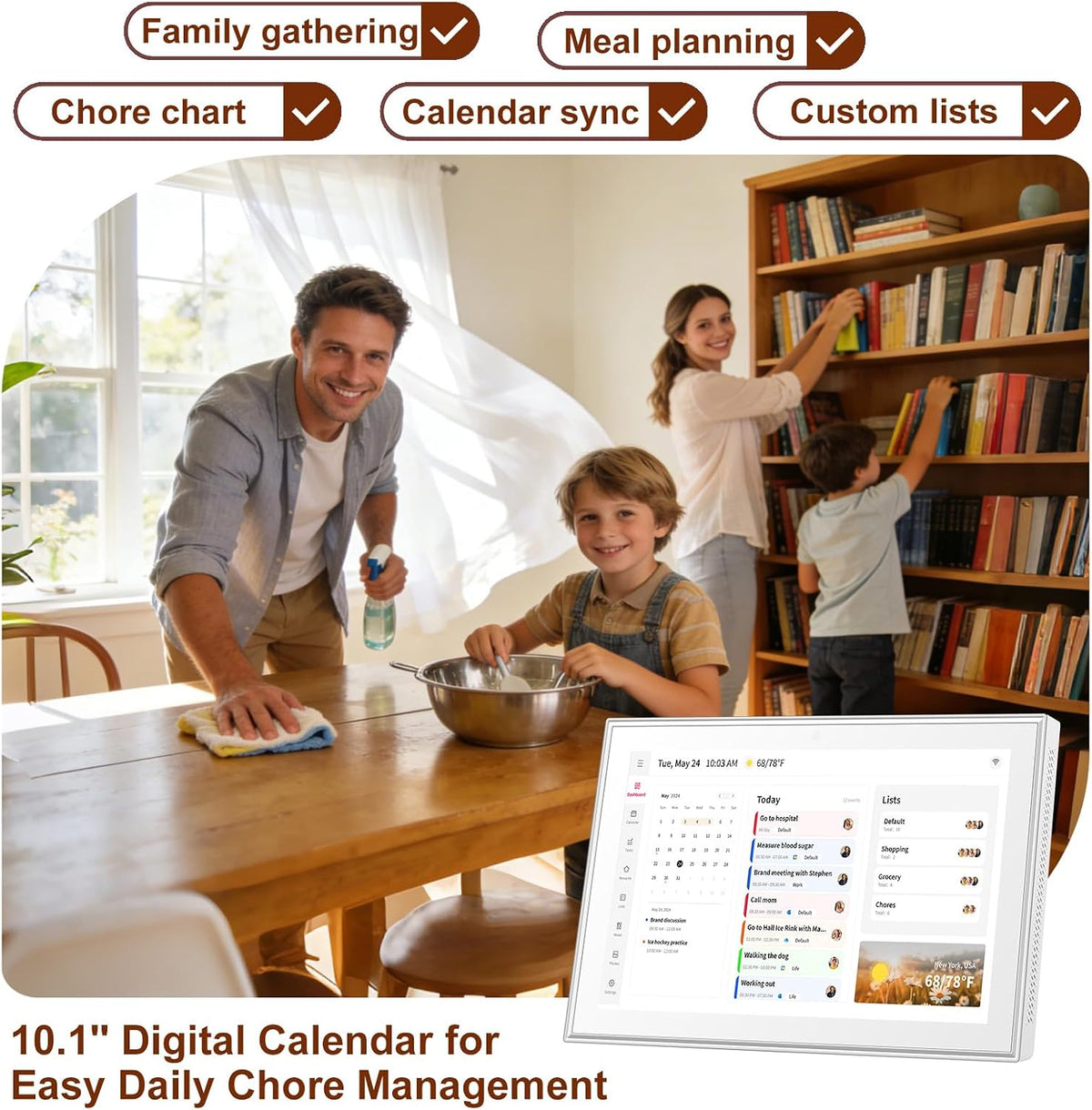 Whale Framely 10.1 Inch Digital Wall Calendar, Smart Family Schedule & Ch...