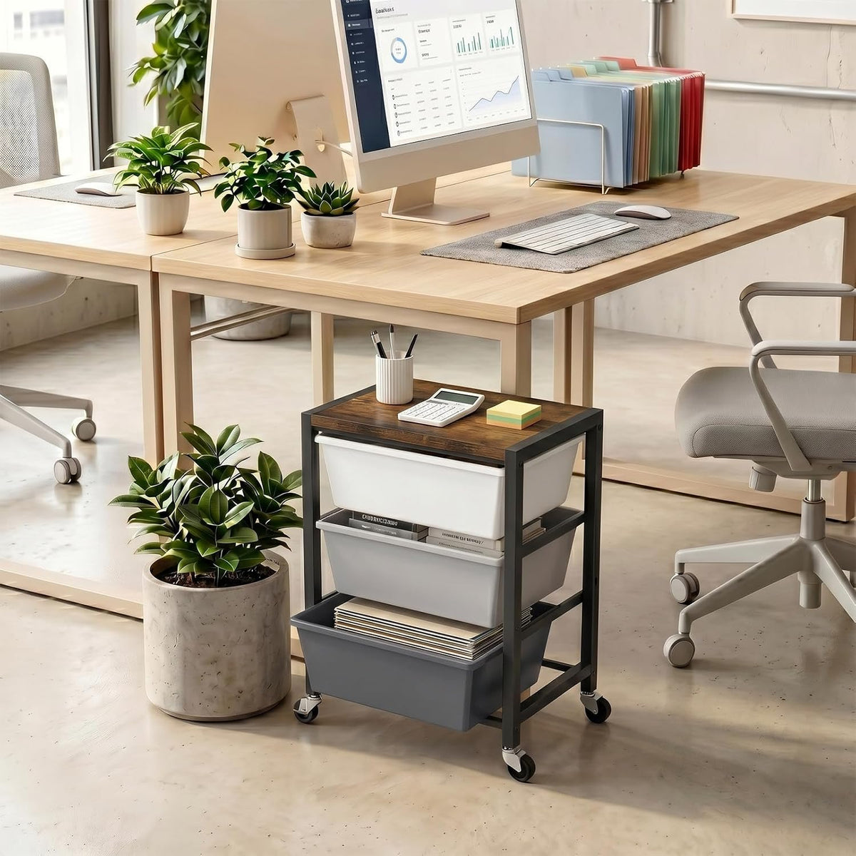 Rolling Cart with 3 Drawers, Plastic Drawer Storage Carts with Lockable Wheel...
