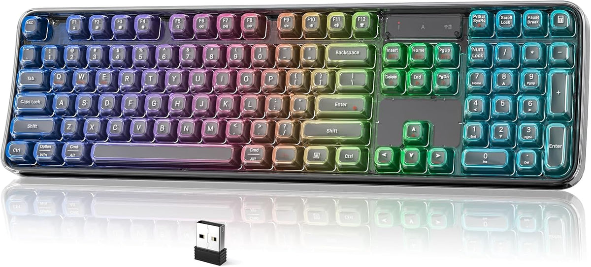 MOFII Tri-Mode Wireless Keyboard, Transparent Full-Size with RGB Backlit, Blu...