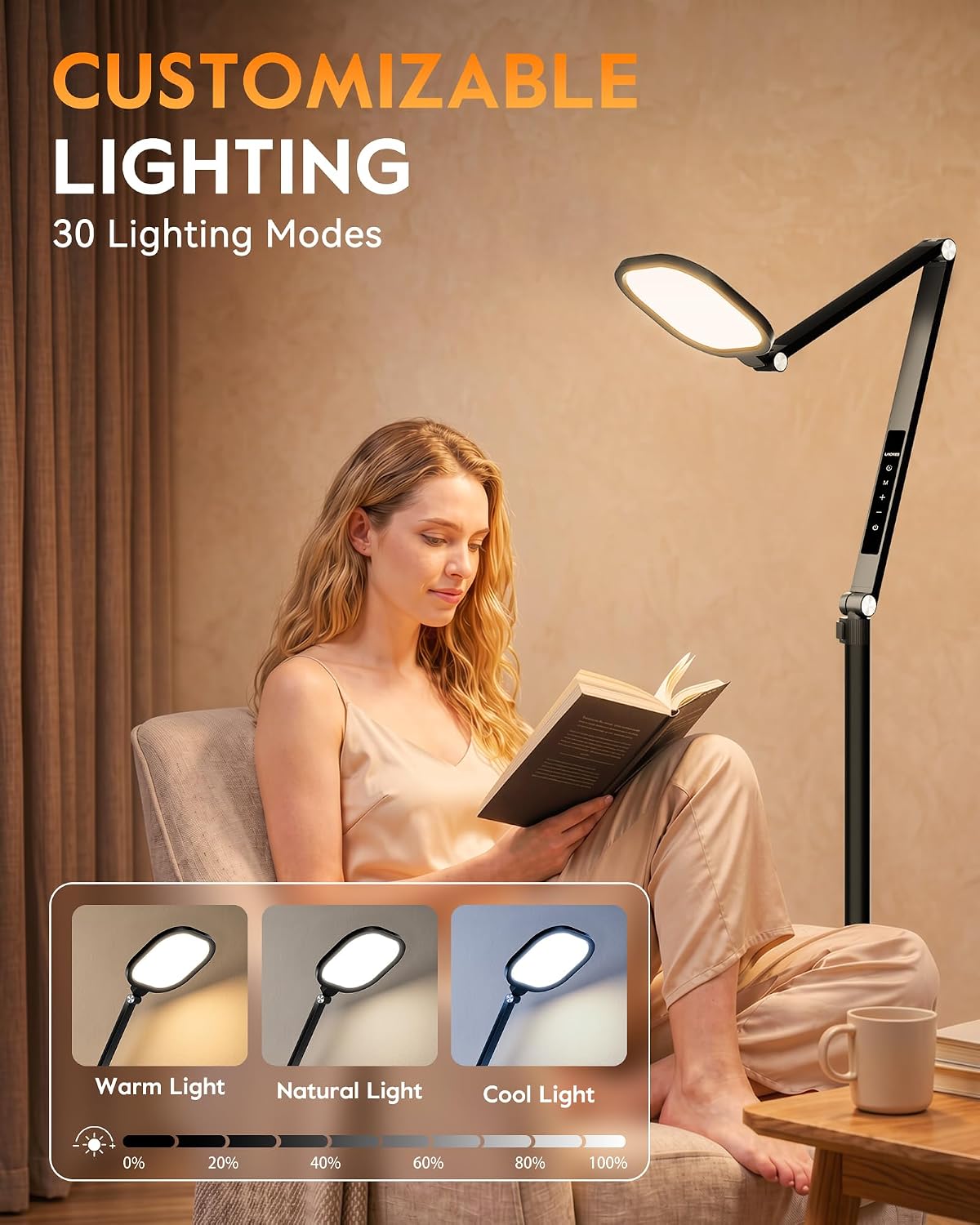 LitONES Eye-Care LED Floor Lamps, Remote, 69" Standing Read Lamp, 30 Modes