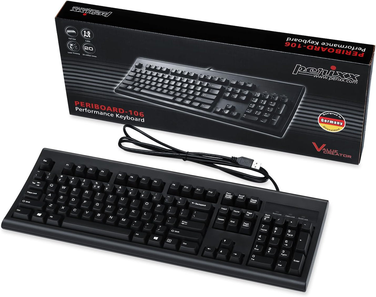 Perixx Periboard-106, Wired Performance Full Size Keyboard, Curve Ergonomic K...