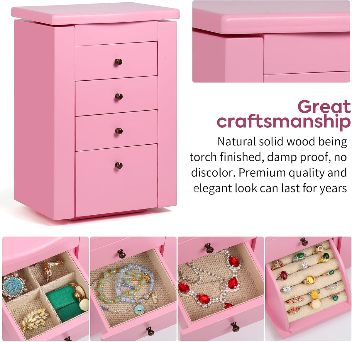 Meangood Jewelry Box Jewelry Organizer, 5-Layer Wooden Jewelry Organizers and...