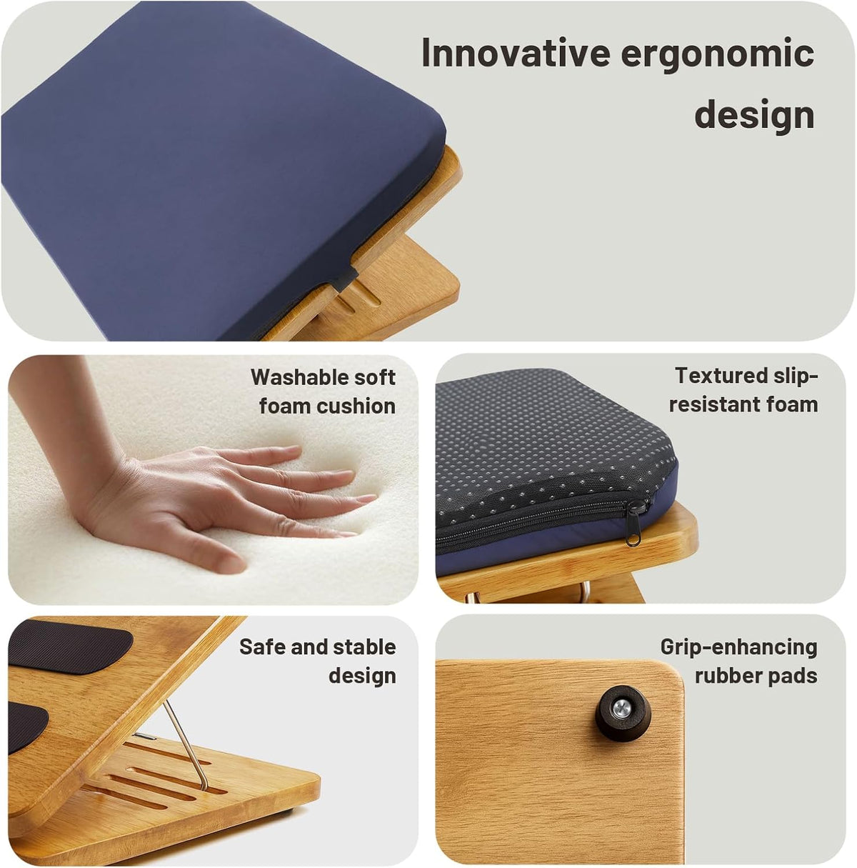 Adjustable Wooden Under Desk Footrest with Washable Foam Cushion