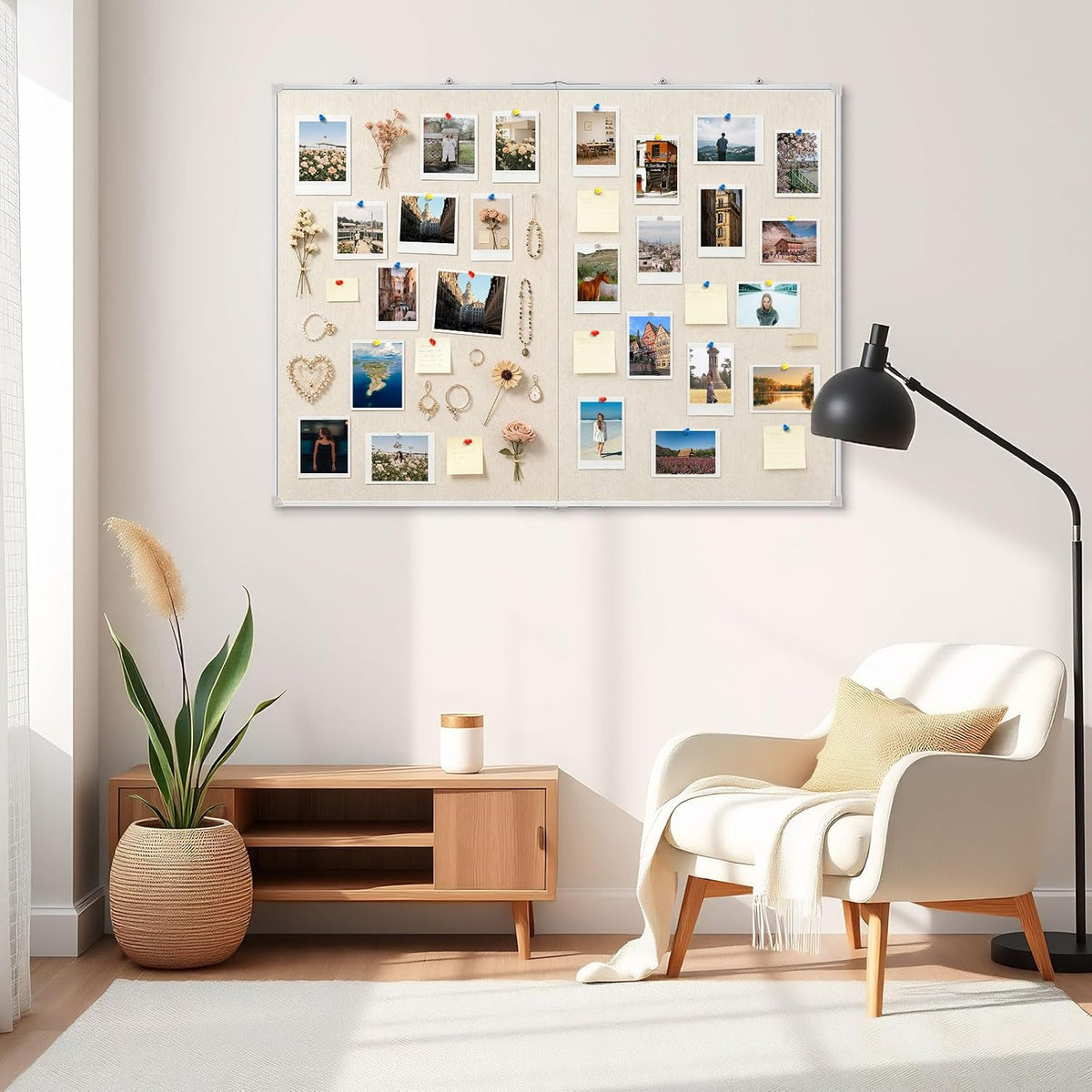 Double-Sided Large Foldable Cork Board with Linen, 48" x 36"