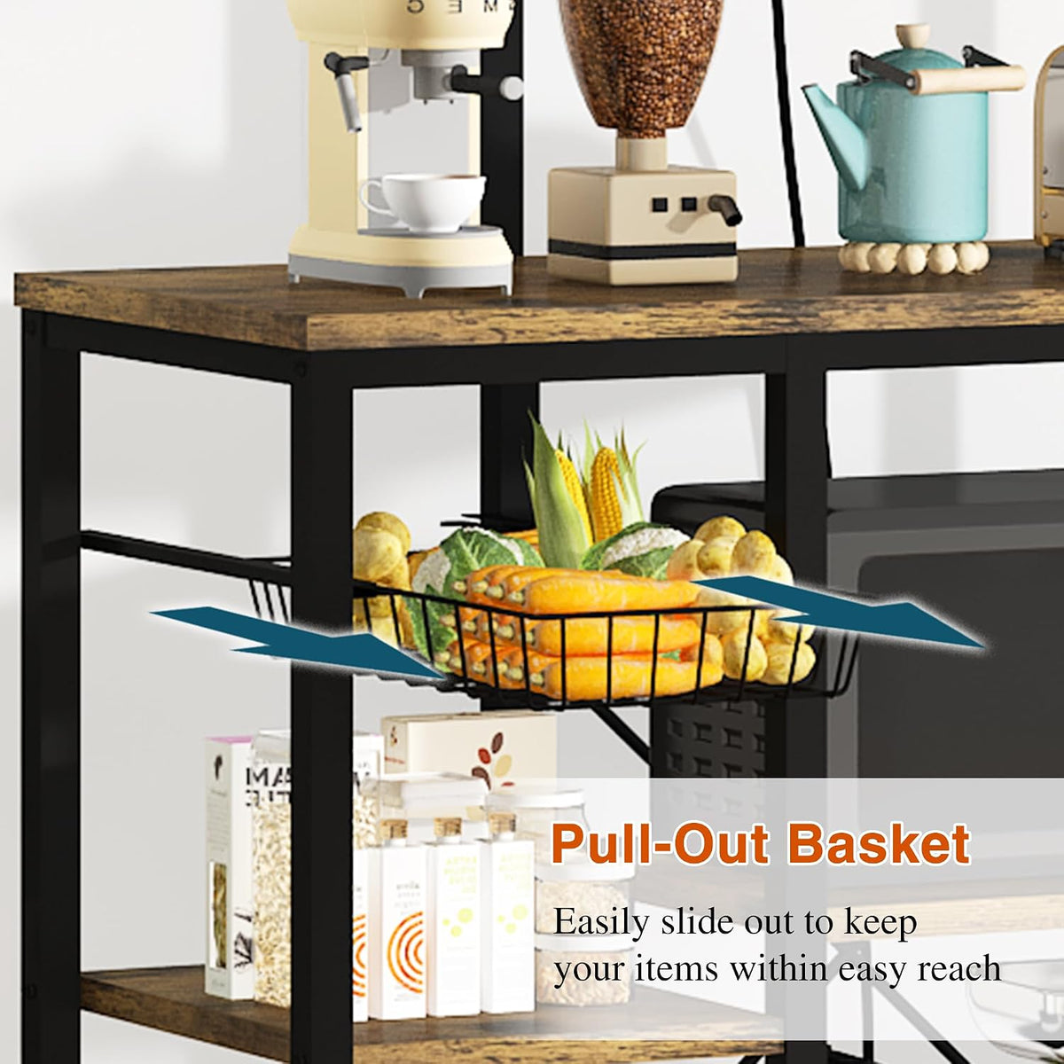 Recaceik Bakers Rack Kitchen Storage Rack with Power Outlet Microwave Stand C...