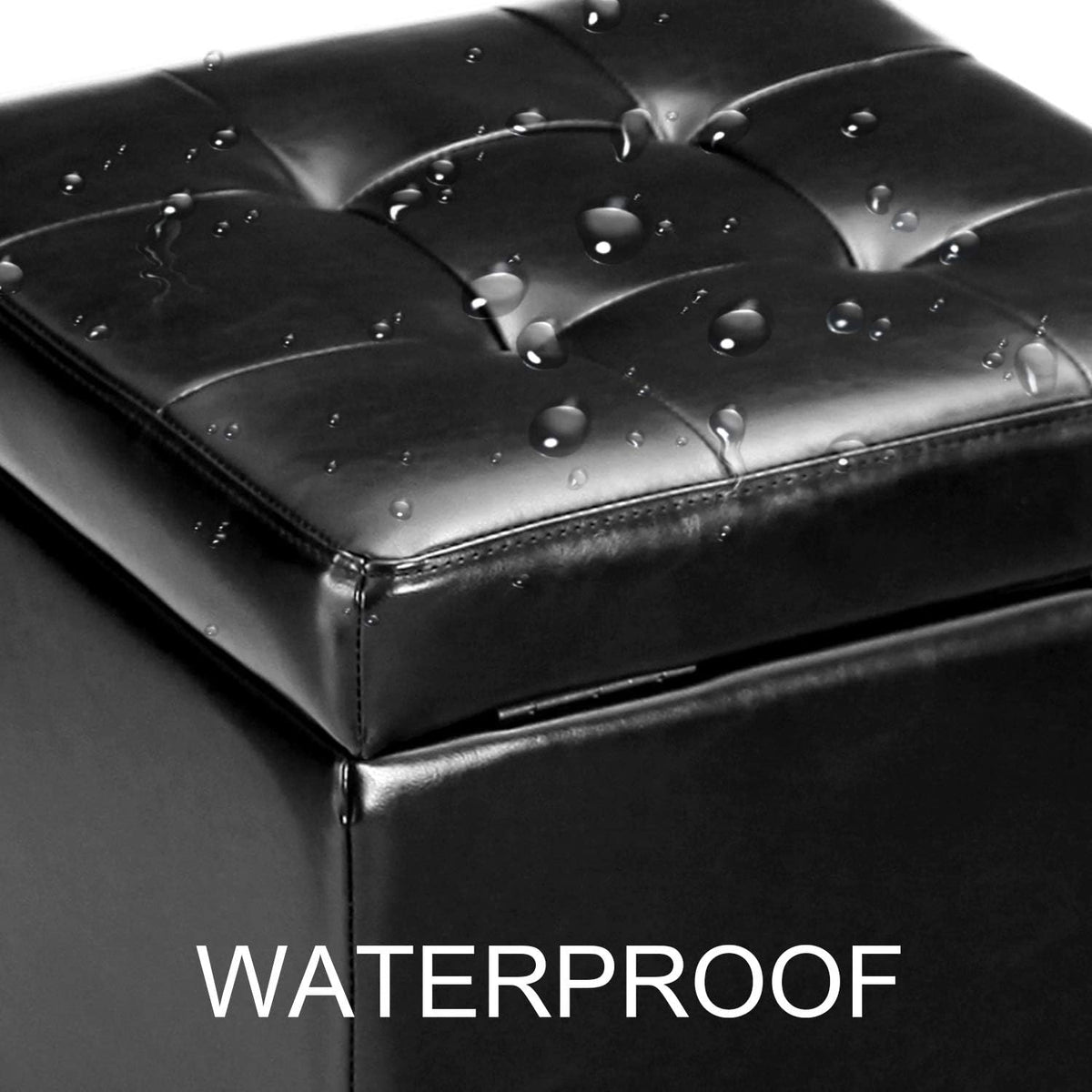 Adeco Storage Ottoman Foot Rest Stool, Leather Ottoman Footstool with Wood Le...