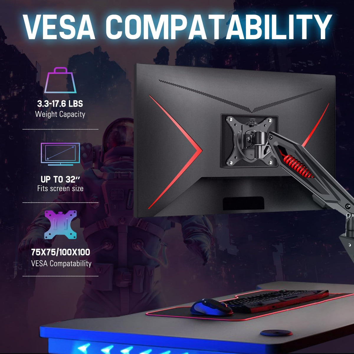 MOUNT PRO Single Gaming Monitor Stand - Mechanical Spring Display Mount, Adju...