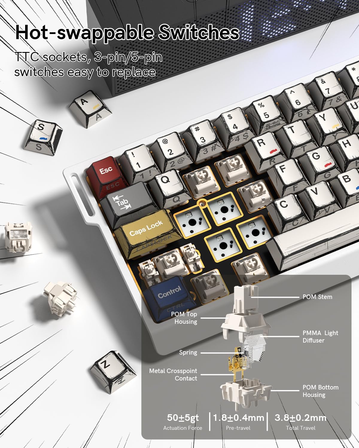 SK68 65% Wired Gaming Keyboard, Aluminum Mechanical Keyboard