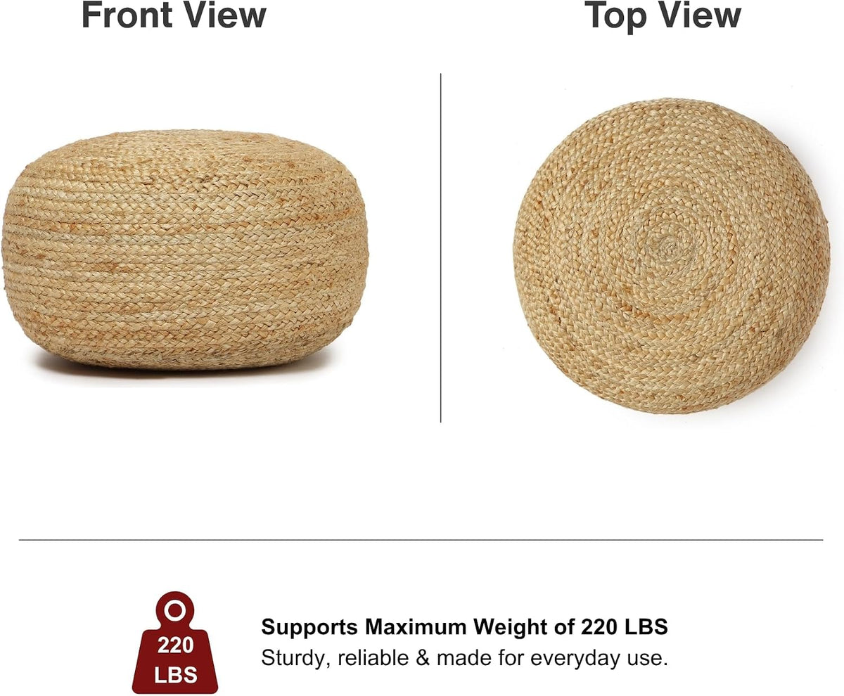 · REDEARTH · Jute Circular Low Pouf Ottoman - Boho Foot Stool - Natural