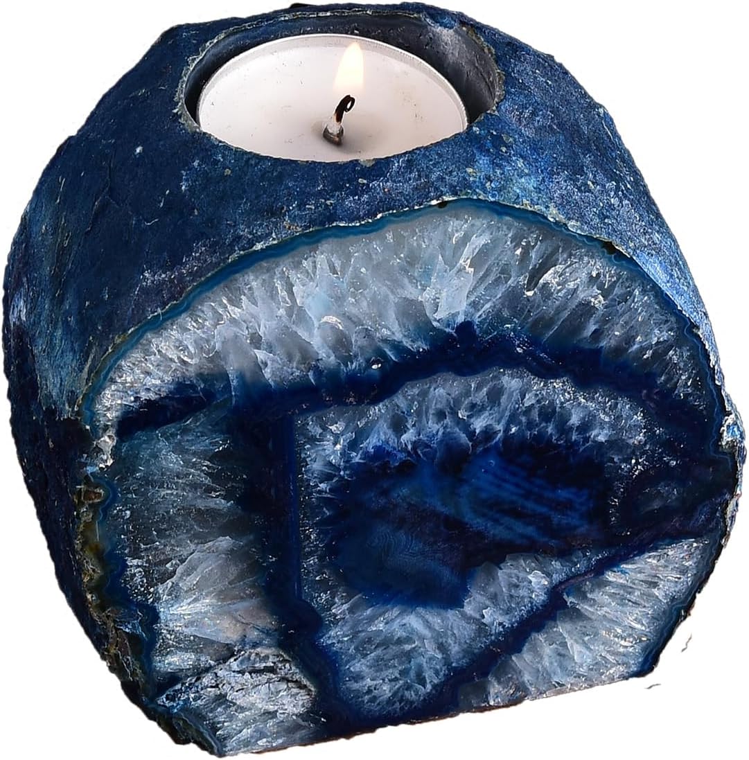 AMOYSTONE Large Blue Agate Candle Stand Patio Lanai Outdoor Dining Base