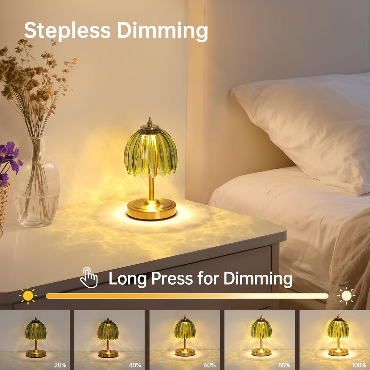 Shenmoyl Tulip Small Table Lamp, 5200mAh Cordless Touch Control Mini Table La...