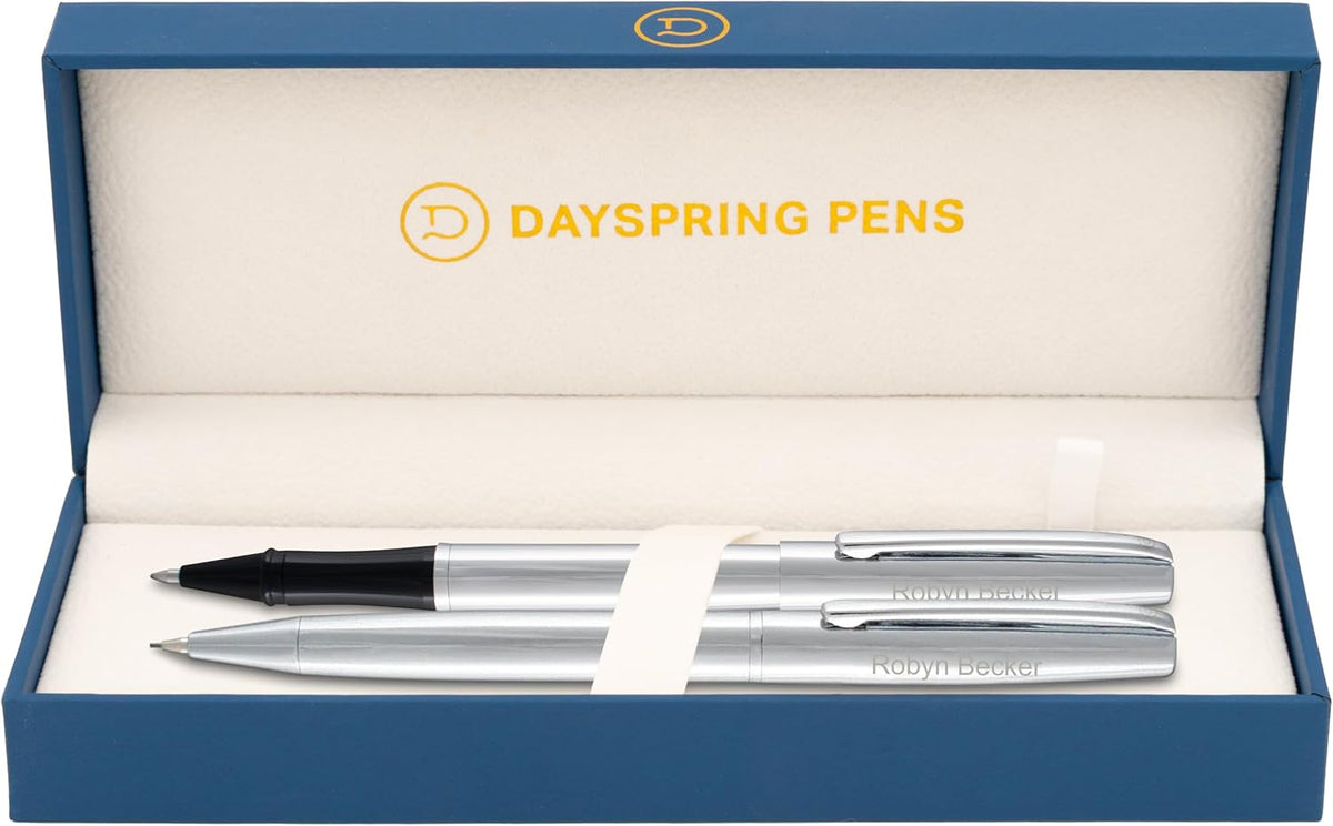 Dayspring Pens Richmond Personalized Rollerball Pen & Pencil Set in Chrome