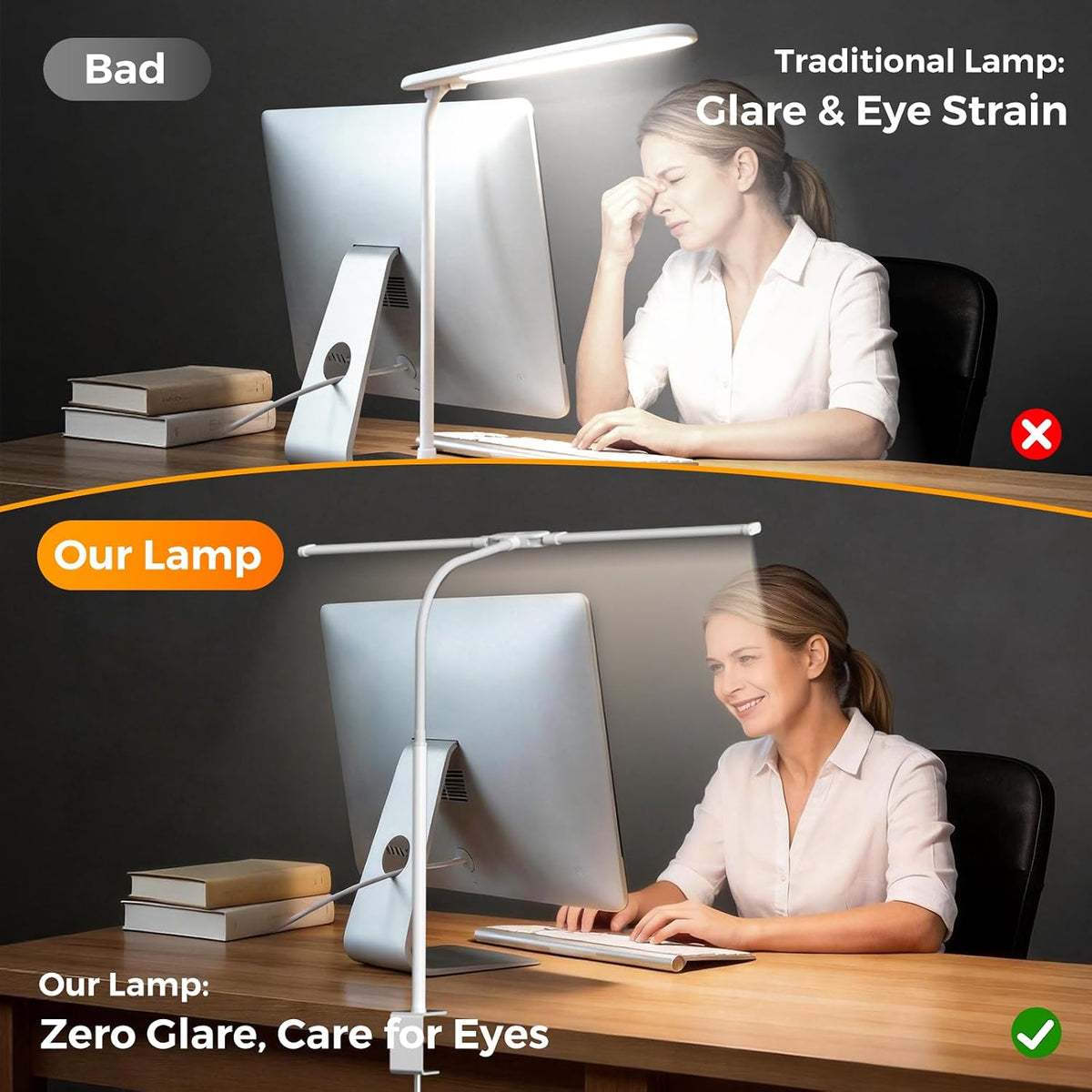 SKYLEO LED Desk Lamp with Clamp - Double Head Desk Light with Remote and Touc...