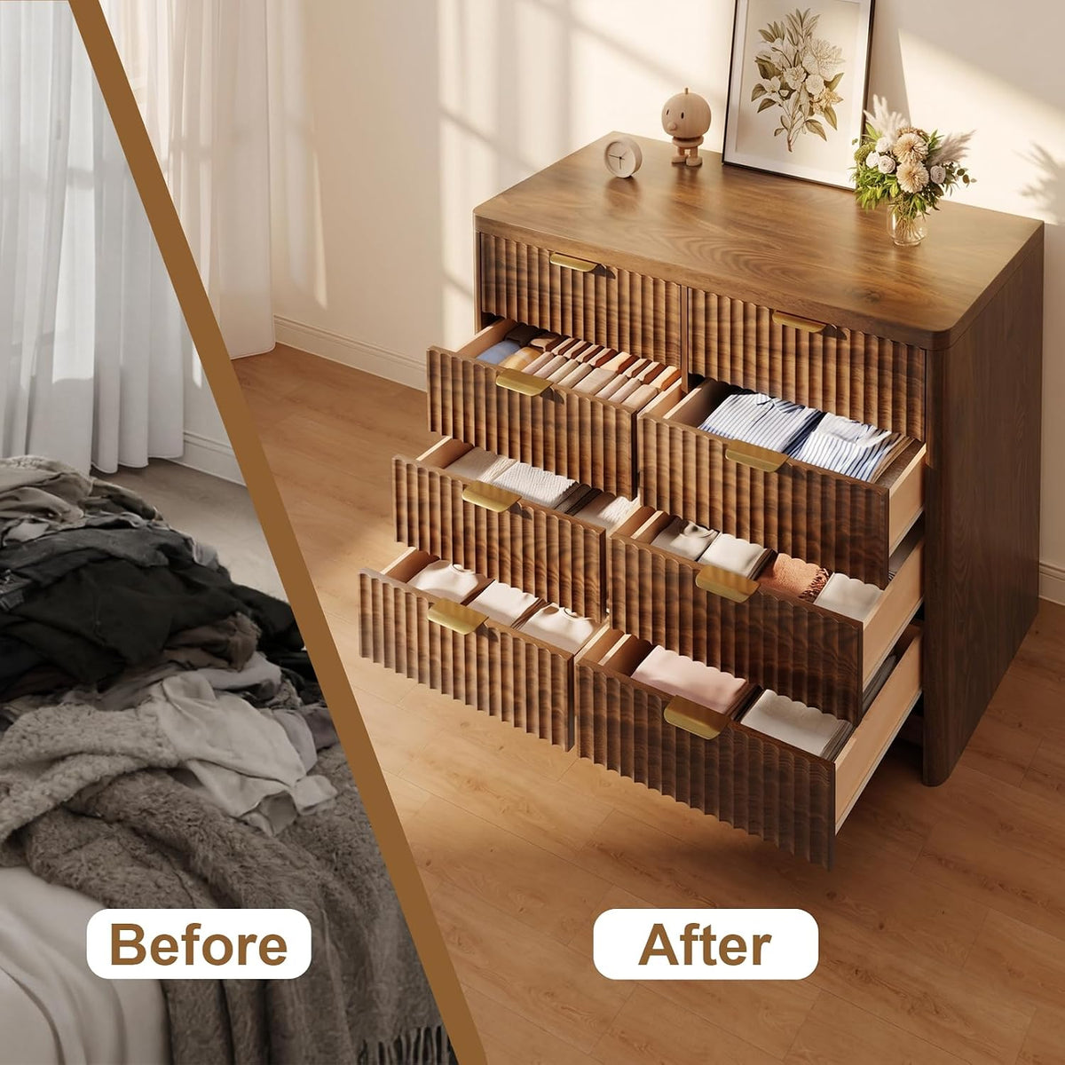 Fluted 8 Drawer Dresser for Bedroom, 47" Wide Modern Chest of Drawers wi...