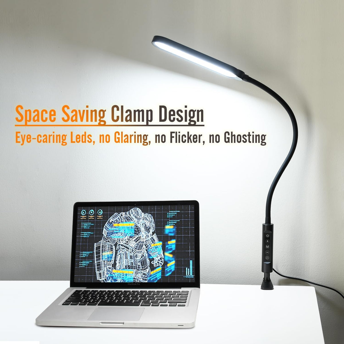 18W 3000LM LED Clamp Desk Lamp, CRI 95, Touch and Remote Control