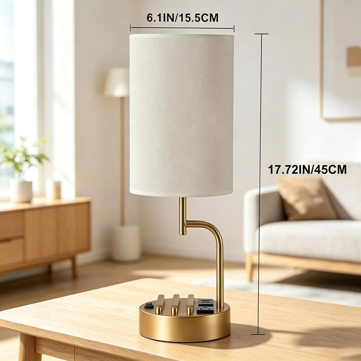 Dreamholder 2 Pack Table Lamp, Bedside Lamp with 3 USB Charging Ports & A...