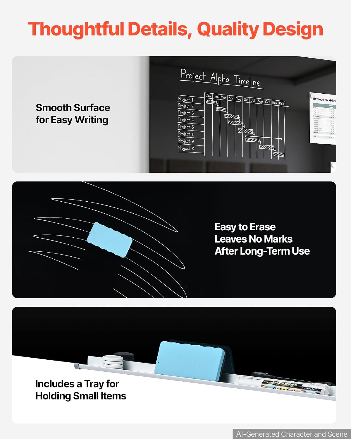 VEVOR Glass Dry Erase Board 96 x 48 in Black Magnetic Whiteboard