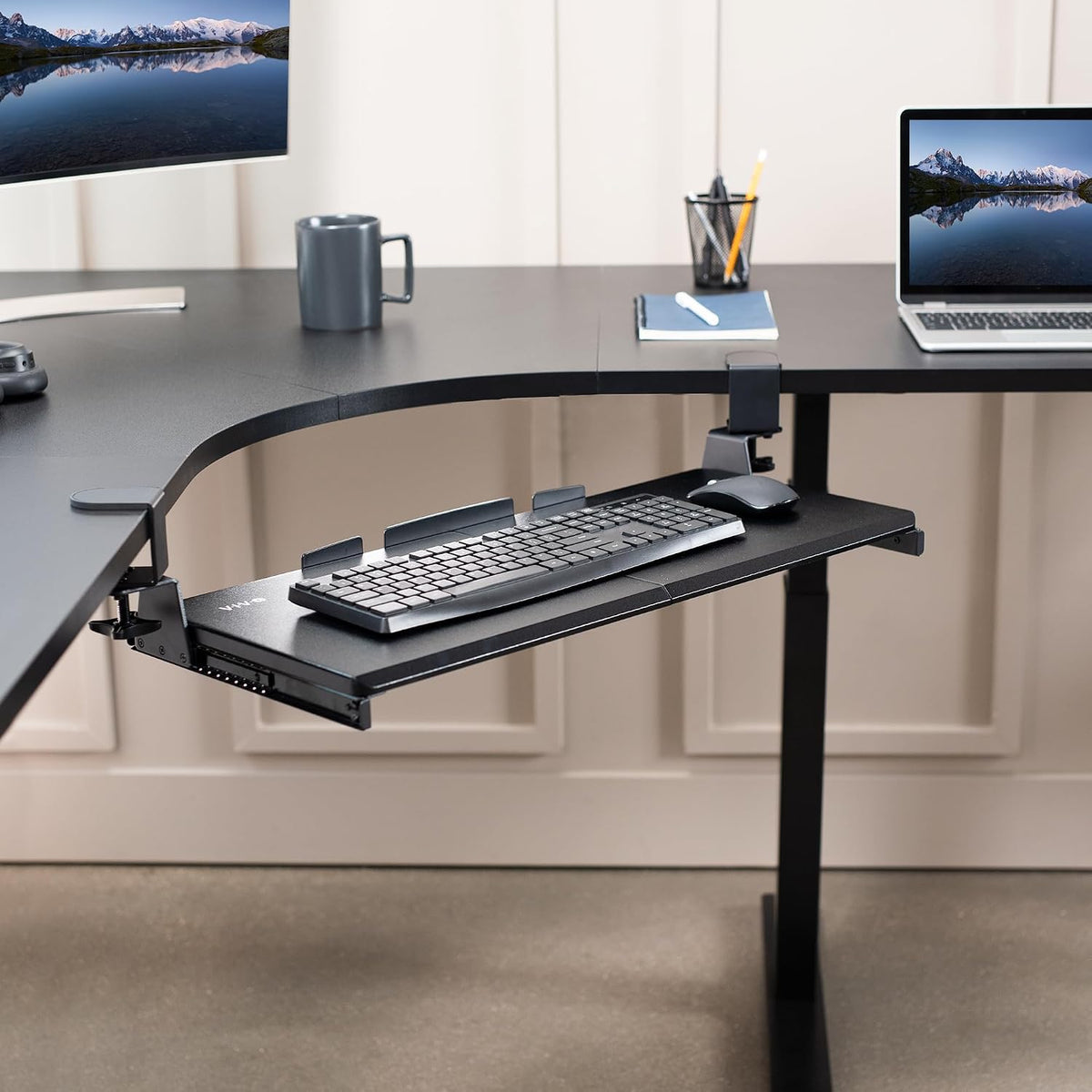 VIVO Black Clamp-on 27 x 11 in Keyboard Tray for Corner Desk, MOUNT-KB10C