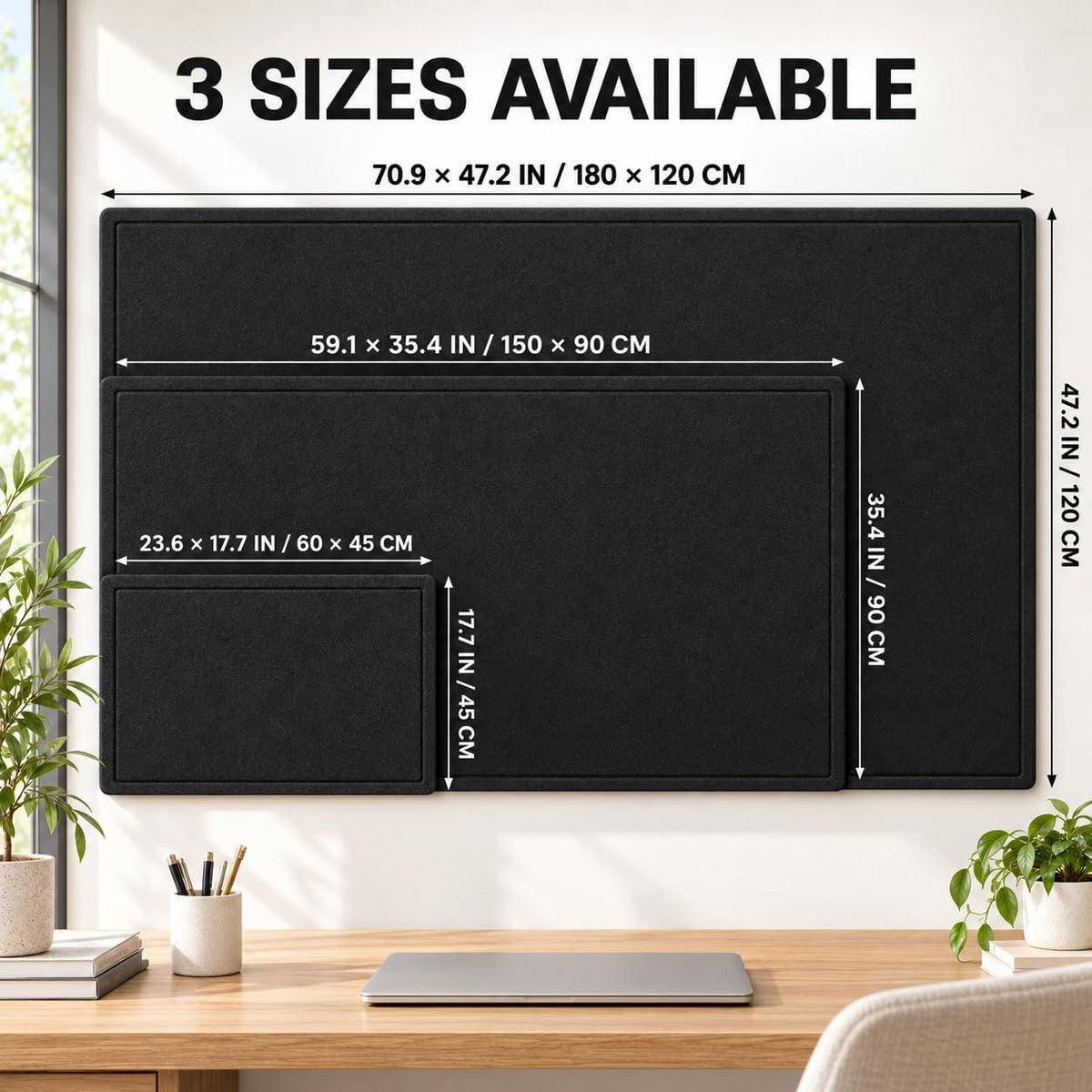 Felt Bulletin Board 71x47 inches, Black Pinboards for Wall Decor