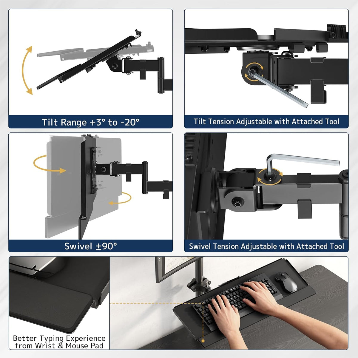 Pole Mount Keyboard Tray - Universal 26 Inch Platform for Keyboard and Mouse,...