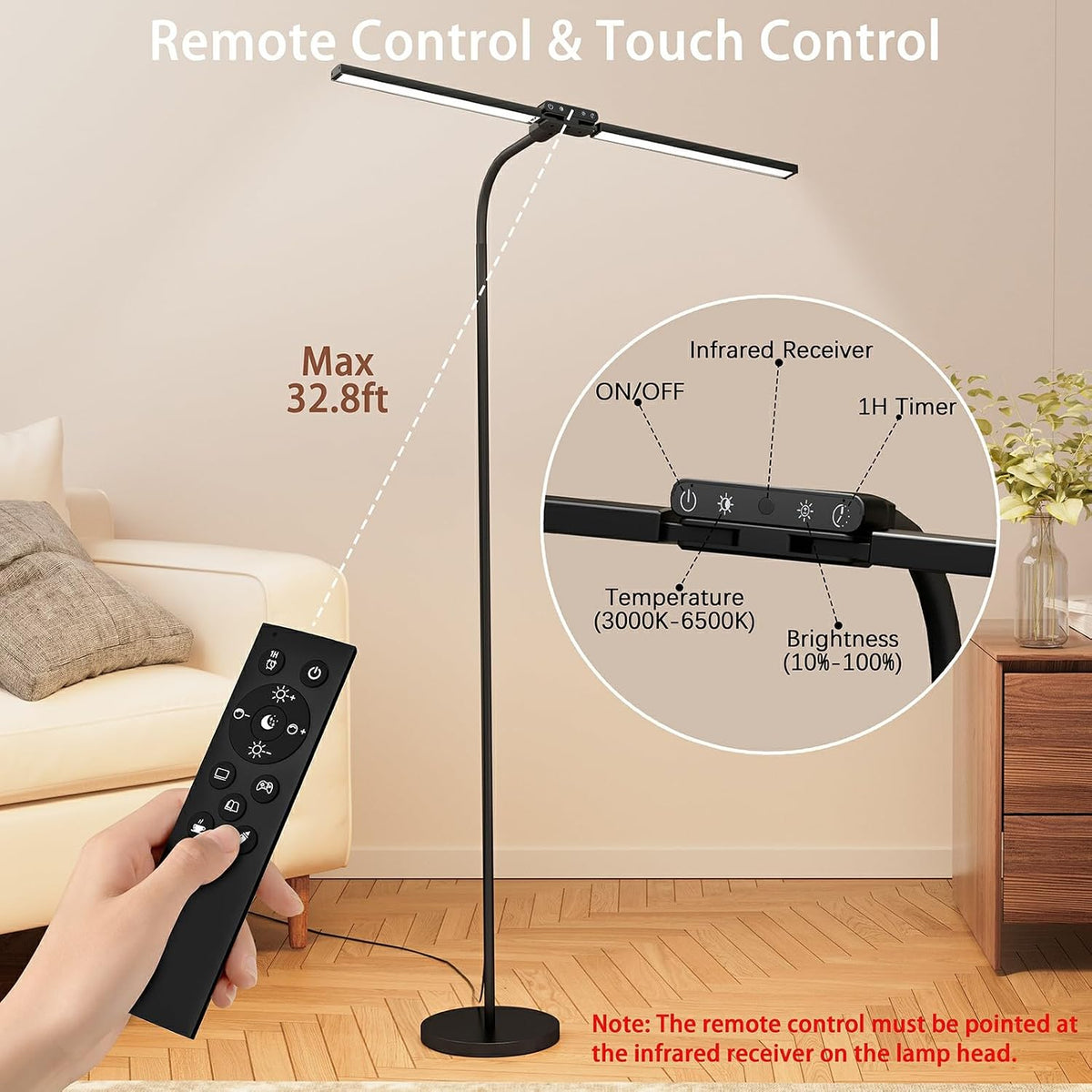 SIBRILLE LED Floor Lamp, 24W Dual Head Dimmable Standing Lamp with Remote &am...