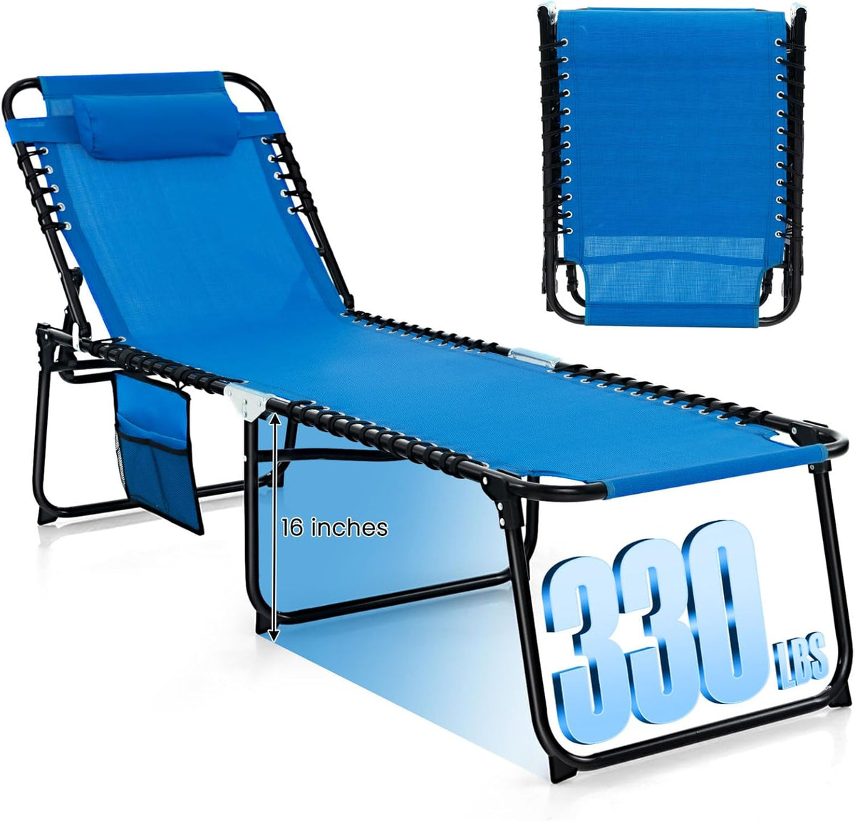GYMAX Lounge Chairs for Outside, Extra High Folding Beach Tanning Lounger wit...