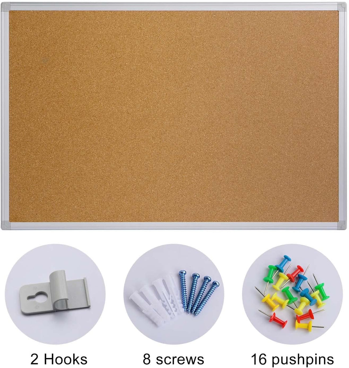 Cork Board Bulletin Board 20 x 30 Inches, Silver Aluminium Framed Corkboard, ...