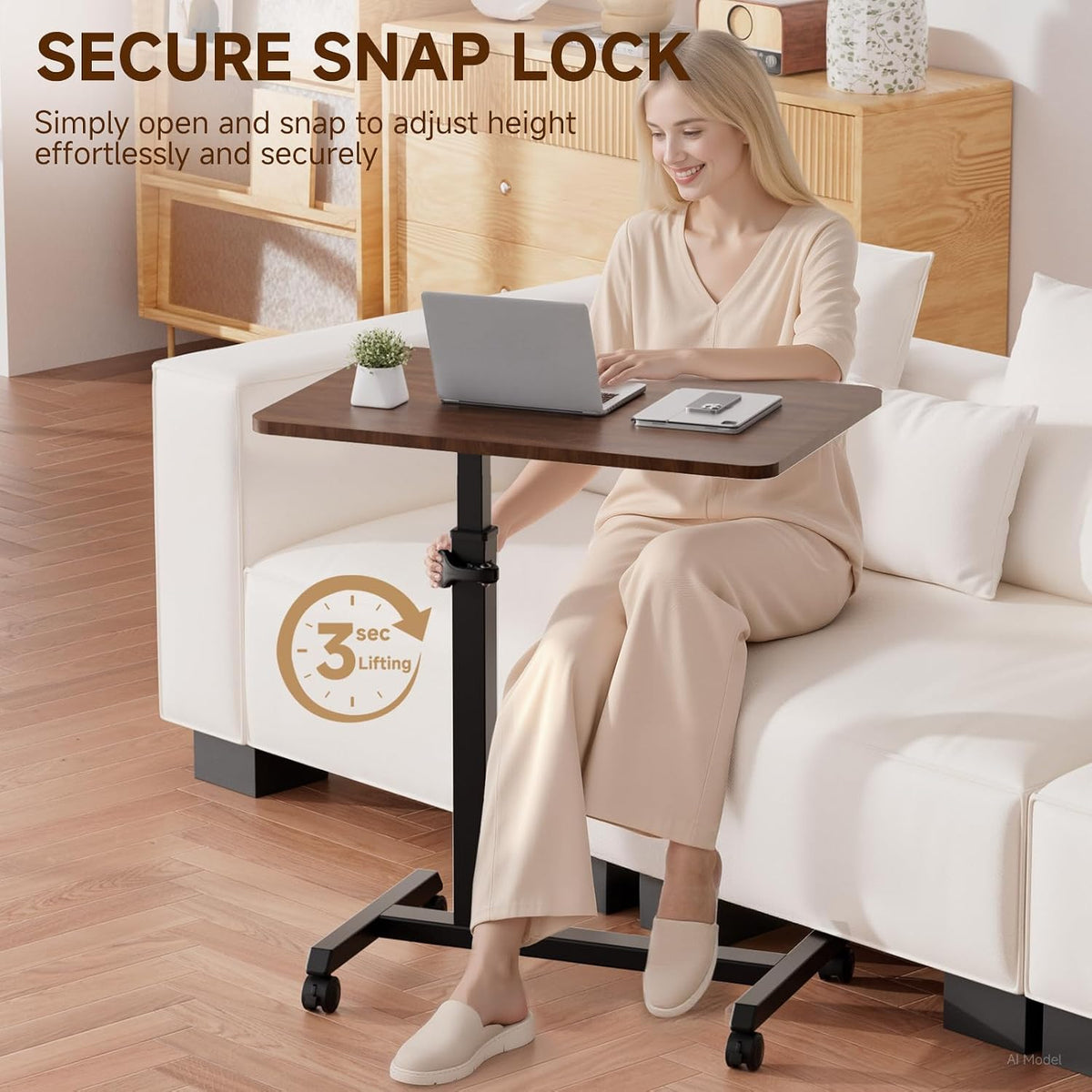 COMHOMA Adjustable Overbed Bedside Table with Lockable Wheels, Foldable Mobil...