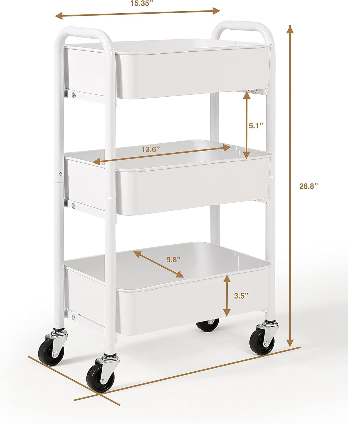 SunnyPoint 3-Tier Delicate Compact Rolling Metal Storage Organizer - Mobile U...