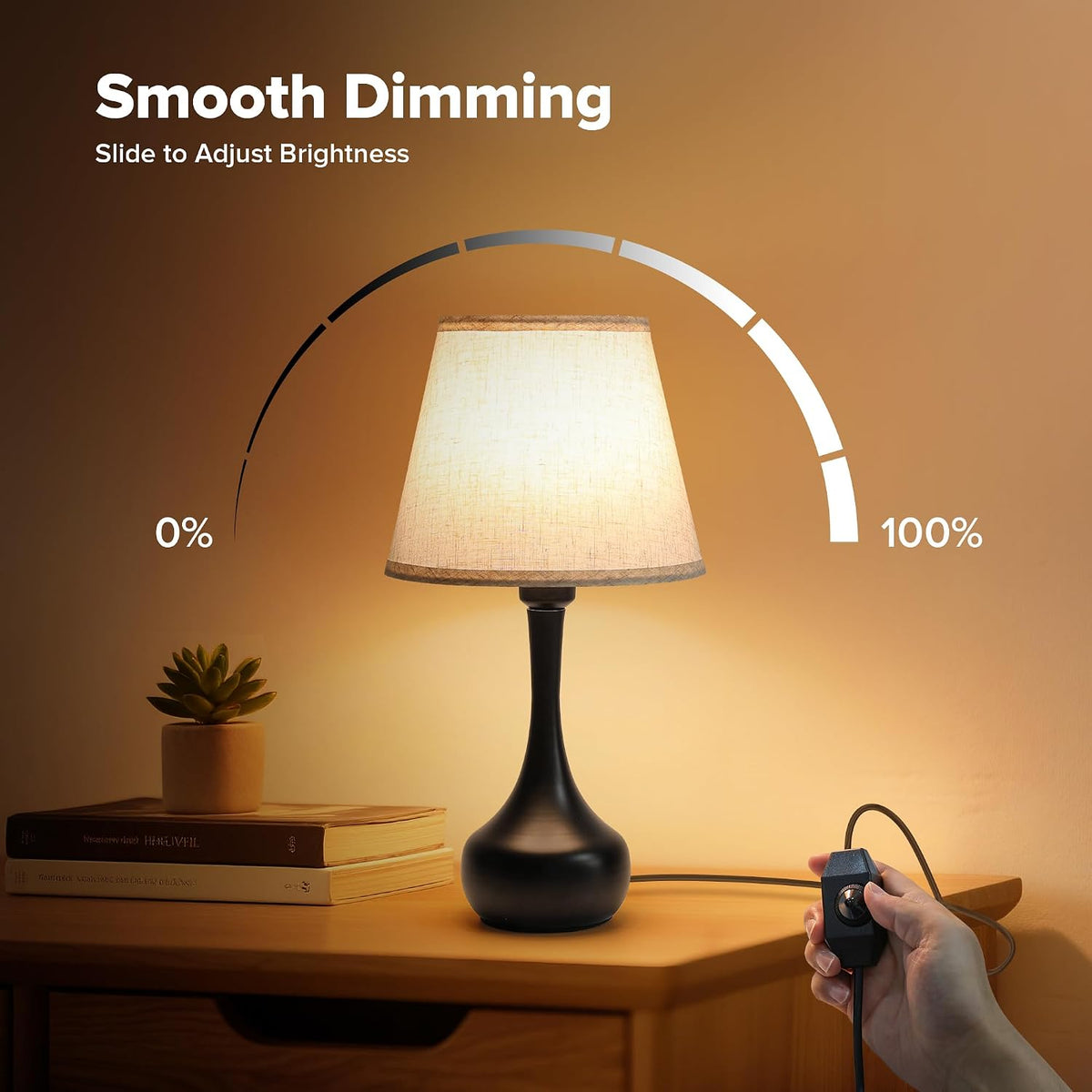 18" Bedside Lamps for Nightstand, 0-100% Dimmable Table Lamps