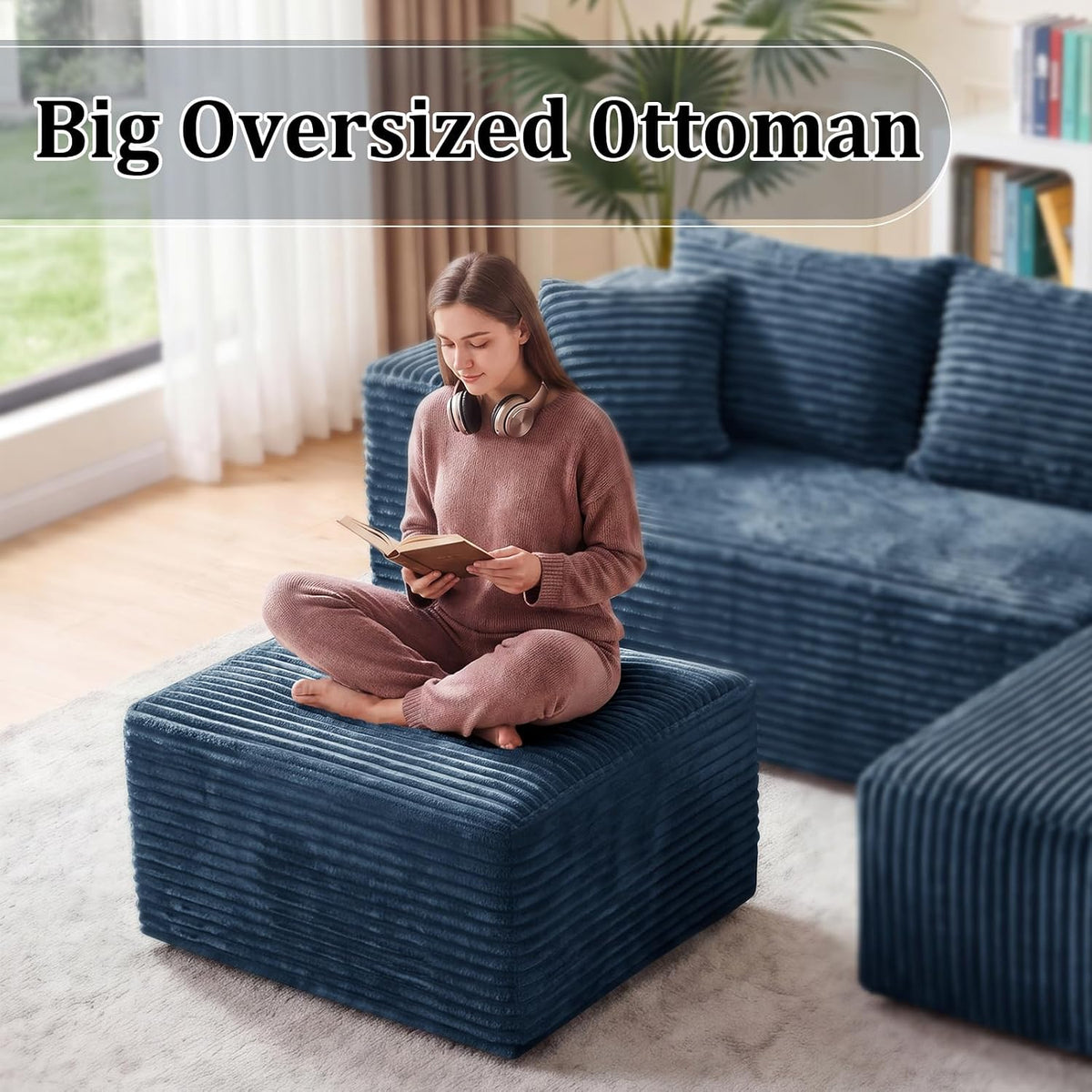 Boneless Ottoman Cloud Foot Rest, Modular Sectional Couch Foot Stool Blue
